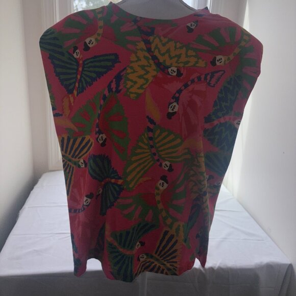 Farm Rio Coral Graphic Macaw Tropical Tee Shoulder Pads 100% Cotton LARGE - Picture 10 of 13